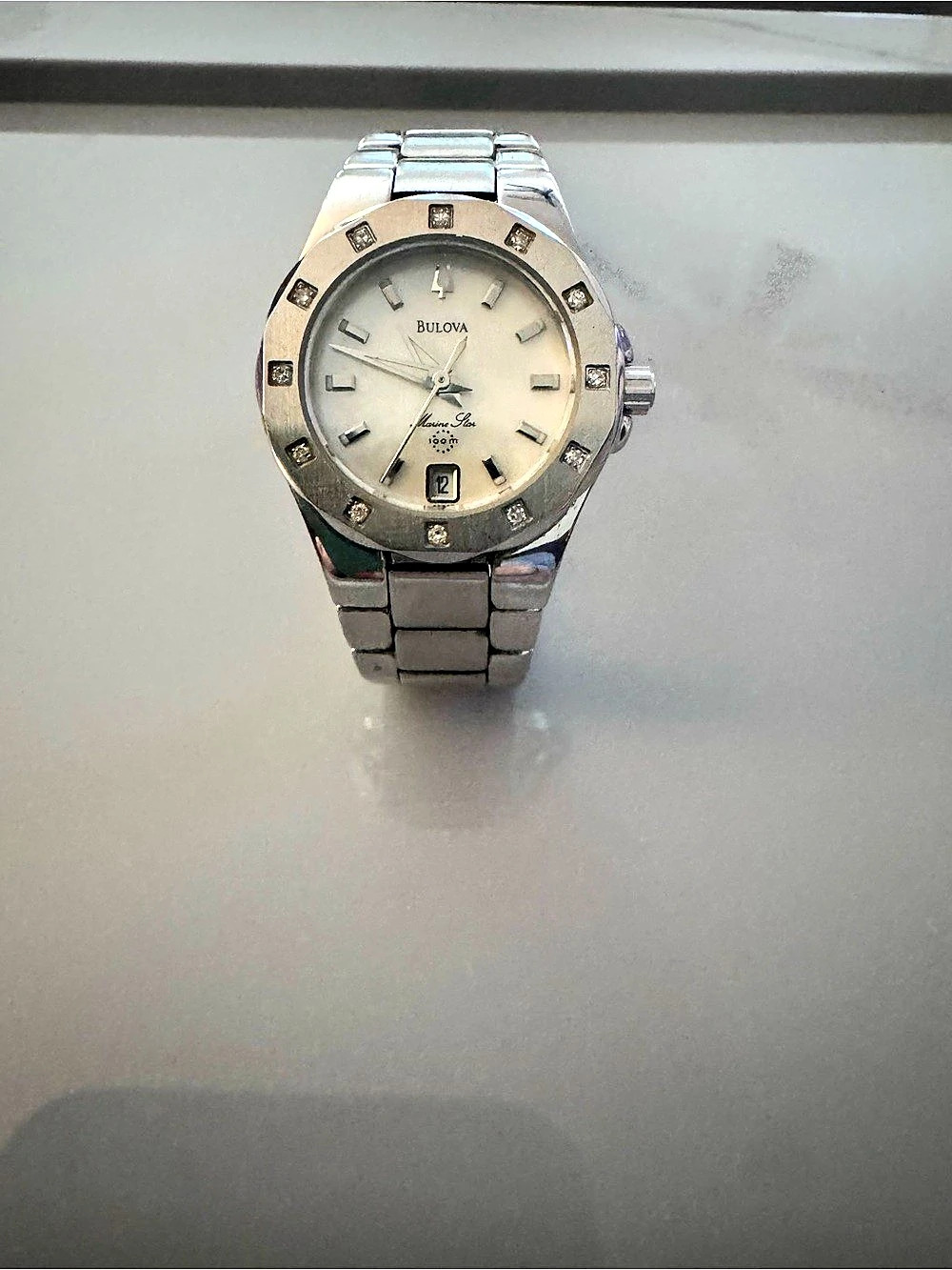 Bulova Marine Star Diamond Bezel Watch Silver